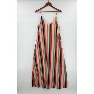 Hyped Unicorn Maxi Dress Womens Medium Multicolor Striped Slip Relaxed Fit USA